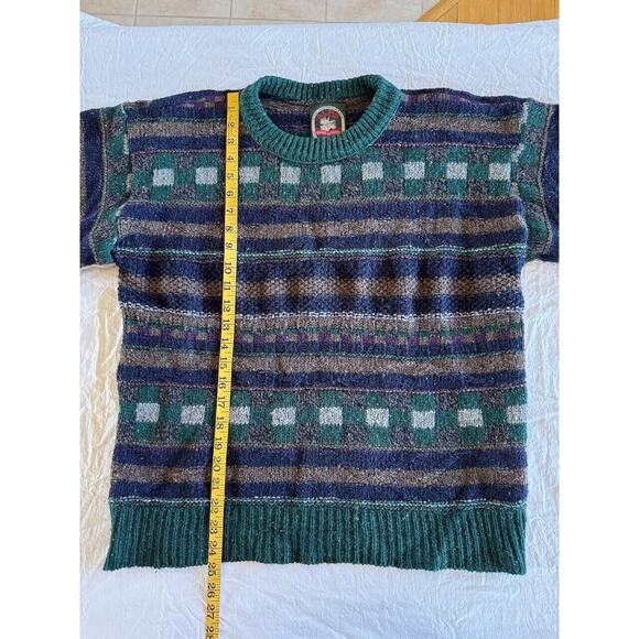 VTG Alps Sweater Men’s Sz M Blue Green Brown Made in USA Crew Neck Wool Blend? - Picture 7 of 8